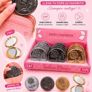 Espejo cartera dorado plateado rosas ECA-108