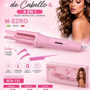 Ondulador cabello + 3 accesorios 45W Rosa ECA-131